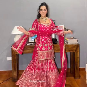 Conjunto de Salwar Elegante y de Lujo, Estilo Étnico Bollywood, Top, Palazzo y Dupatta, Hecho de Georgette, Ropa India Pakistaní - Product Image 1
