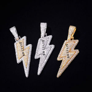 Collar Unisex de Plata de Ley 925 con Colgante de Rayo, Chapado en Oro, Moissanita VVS, Logotipo Personalizado, Cadena Hip Hop, Joyería con Incrustaciones de Piedras - Product Image 4