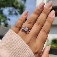 Cincin Pertunangan Toi Et Moi dengan Berlian Buatan Laboratorium Potongan Princess dan Pear, Kejernihan VS1, Warna E-Elegant, Cincin Berlian Wanita