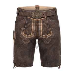 Oktoberfest, pantalones cortos alemanes de cuero bávaro de alta calidad, hasta la rodilla, marrón, largo, Lederhosen, cintura elástica corta y cómoda - Product Image 1