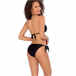 Women's <b>Black</b> Solid Color <b>Bikini</b> Set Crossed Halter Top G-<b>string</b> Bottom Swimwear Plus Size Sexy Stretch Spandex Polyester 1 - Product Image 2