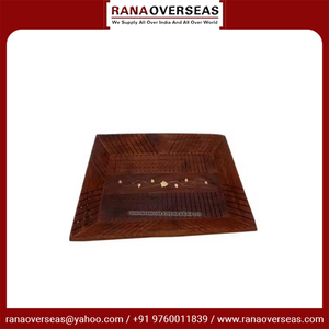 Plateau de service carré en bois sculpté à la main, moderne et personnalisé, pour le thé, les collations, les desserts, la restauration, prix réduit - Product Image 2