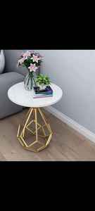 Juego de 2 Mesas Clásicas con Tapa de Mármol para Sala de Estar, Color Blanco y Dorado, Mesa Redonda Moderna con Diseño Encajable - Product Image 5