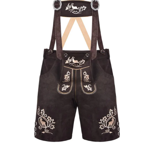 Personalizado de los hombres bávaro Trachten Oktoberfest disfraz de cuero genuino de cintura media Lederhosen plano al por mayor corto alemán tradicional - Product Image 6