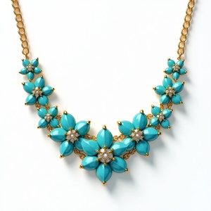 สร้อยคอทรงเรขาคณิตสีเทอร์ควอยส์ธรรมชาติสำหรับผู้หญิงทำจากเงินสเตอร์ลิงสีทอง18K 925 - Product Image 1