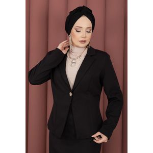 Conjunto de Dos Piezas de Blazer y Falda Estilo Business Casual en Negro con Decoración de Botones - Product Image 2