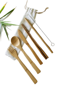 Ensemble de couverts en bambou vietnamien fait main, jetable/ensemble de couverts en bambou avec paille en acier par Eco2go Vietnam - Product Image 3