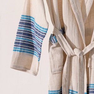 เสื้อคลุมอาบน้ำผ้าลินินผสมฝ้ายลายทางสีน้ำเงินแบบกิโมโนสไตล์ตุรกี - Product Image 6