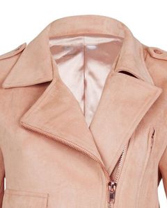 Women Peach Suede Leather Biker Jacket With <b>Belted</b> Waist Asymmetrical Zipper Stylish Moto Outerwear Premium Fashion Wear - Product Image 4