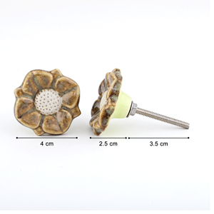 Bouton fleur en céramique vintage | Poignée de tiroir floral marron pour armoires, commodes et placards - Product Image 4