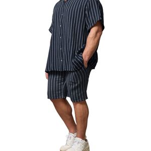 กางเกงขาสั้นฤดูร้อนผ้าฝ้ายลายขวางสำหรับผู้ชายไซส์พิเศษน้ำหนักเบาใส่สบายพอดีตัวเอวกลาง - Product Image 4