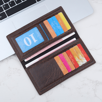 Dompet Kulit Asli Tipis untuk Kartu Kredit, Unisex, Perlindungan RFID, Lapisan Linen, Panjang, Desain Vertikal Lembut