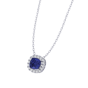 Collar de Moda con Colgante de Tanzanita con Corte Cojín y Circonita Cúbica, Chapado en Oro, Ancho de 9.8 mm, 1.2 g, Plata de Ley, Longitud de 9.8 mm - Product Image 2