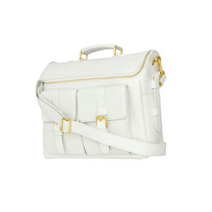 Bolso de Cuero Blanco de Lujo con Herrajes Dorados, Bolso de Cuero para Portátil - Product Image 3