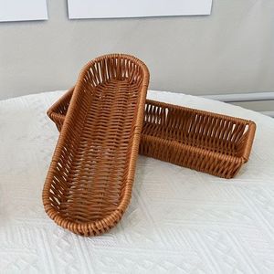 ถาดหวายแบบเรียบง่ายอุปกรณ์เสริมสำหรับจัดเก็บของในบ้านที่จำเป็นตะกร้าสานแบบเรียบง่าย - Product Image 6