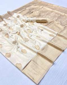 Saree en soie tissée à la main bicolore avec chemisier en brocart en mousseline de soie extensible pour toutes les occasions - Product Image 4