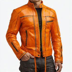 Customize Fashion Leather Biker <b>Jacket</b> Men Vintage Wash Zipper Leather <b>Cycling</b> <b>Jackets</b> Men's Racer Riding Leather Coat Top Mens - Product Image 3