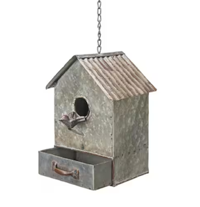 Nichoir en métal galvanisé avec une finition rustique et un tiroir coulissant alliant fonctionnalité et charme vintage pour le jardin - Product Image 1
