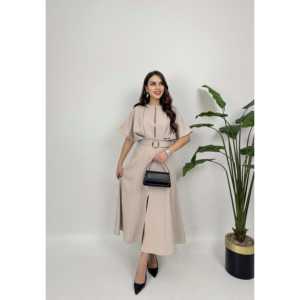 Vestido ATLAS 2056 con abertura y cinturón de tela a la moda - Product Image 2