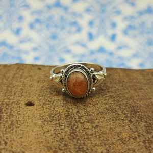 Gorgeous 925 Sterling Silver Hammered Band <b>Ring</b> <b>Dainty</b> Bezel Setting Sun Stone Gemstone Diamond Light Weight Bohemian Jewelry - Product Image 4