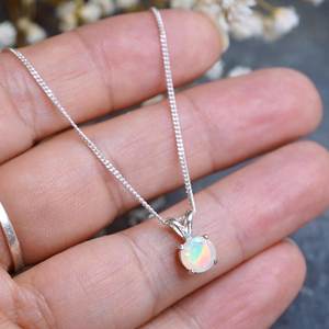 Collar de Plata de Ley 925 hecho a mano Premium para mujer facetado 6mm ópalo etíope regalo de alta calidad en caja compromiso boda - Product Image 2