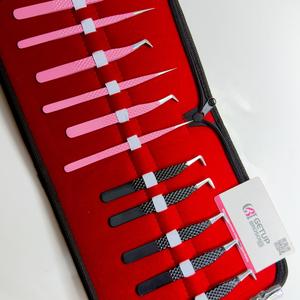 High Quality Pink & Black Powder Coating 90 Degree <b>Boot</b> Volume Silver Tip Straight & Russian Volume Eyelash Extension Tweezers - Product Image 1