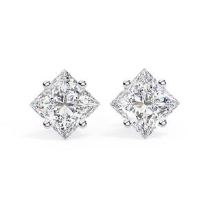 Pendientes de Botón Clásicos de Lujo de Oro Sólido de 18K, para Boda, Compromiso, con Diamante Cultivado en Laboratorio, Corte Princesa, Certificado IGI - Product Image 1