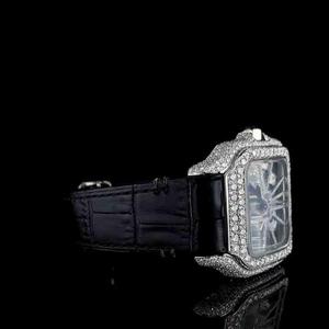 นาฬิกาเพชรโมอิสเพชรแบบครึ่งน้ำแข็งเกรดพรีเมี่ยมเข็มขัดหนังสีดำหน้าปัดทรงโครงกระดูกสี่เหลี่ยม - Product Image 3
