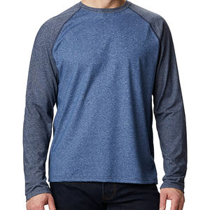 Promoción al por mayor secado rápido de los hombres de poliéster Spandex cuello redondo Camiseta de manga larga resistente a los rayos UV de punto sólido cuello redondo Stock - Product Image 1