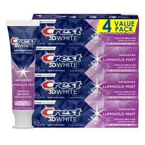 Crest 3D pasta gigi putih, Mint canggih bercahaya, pasta gigi pemutih gigi, 3.7 Oz (Pak 4)