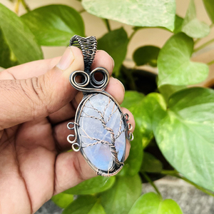 Colgante de arcoíris Natural con alambre de cobre, colgante de árbol de la vida, piedra lunar, cabujón, collar, oferta de Halloween - Product Image 3