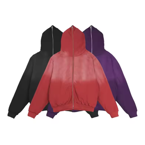 Sudadera con capucha de corte regular personalizada OEM, 100% algodón, forro polar/terry francés, con cremallera completa, estampado en relieve, lavado ácido, de peso pesado - Product Image 3