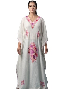 Novedad de 2024, colección de verano para mujer, caftán elegante de estilo europeo, mangas tres cuartos, tejido hasta el suelo, Natural - Product Image 1