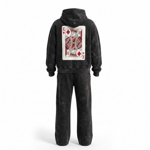 Survêtement personnalisé pour homme, impression DTG, sweat à capuche délavé, pantalon de survêtement large, 420 GSM, noir délavé, logo personnalisé, respirant, chaud - Product Image 2