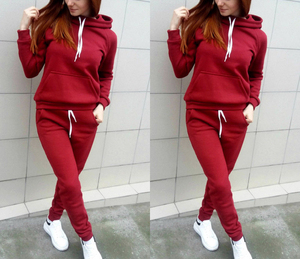 Chándales de lana personalizados de los fabricantes para mujer, jersey de dos piezas con capucha y pantalones para correr, conjunto de chándales para correr - Product Image 6