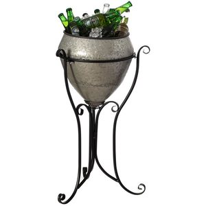 Bañera enfriadora de bebidas de metal galvanizado plateado con forro y barra de soporte y accesorios para vino - Product Image 1