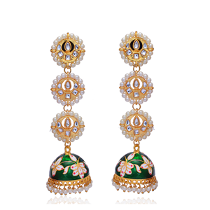 Nuevos pendientes Jhumka tradicionales indios largos con esmalte Meenakari, pendientes Jhumka con trabajo Kundan y perlas, joyería Punjabi. - Product Image 6