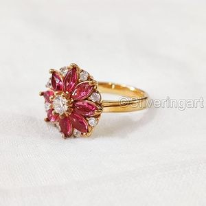 Anillo de mujer Piedra preciosa de rubí natural Piedra natal de Julio Navidad San Valentín Compromiso Anillo de racimo Joyería Anillo de plata esterlina 925 - Product Image 2