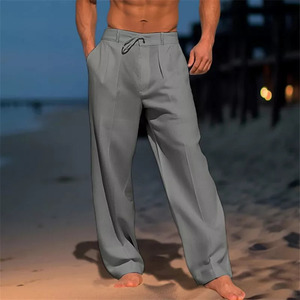 <span class=keywords><strong>Pantaloni</strong></span> larghi da spiaggia Casual da <span class=keywords><strong>uomo</strong></span> <span class=keywords><strong>pantaloni</strong></span> larghi 100% cotone <span class=keywords><strong>lino</strong></span> tinta unita-servizio OEM disponibile - Product Image 5