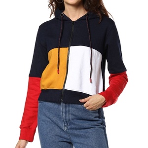 Streetwear pour femmes automne tricoté coton polaire fermeture éclair sweats à capuche avec cordon fantaisie design respirant et surdimensionné - Product Image 1