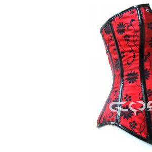 Corset overbust en brocart rouge floral Haut bustier robuste en acier avec lacets à l'avant Fournisseur de corsets de vêtements de mariage et de fête - Product Image 2