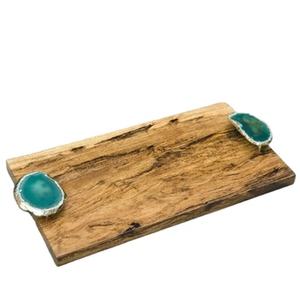 Élégant plateau de service à thé en bois de manguier de grande taille avec poignées en résine Forme personnalisée Design unique pour servir du chocolat également - Product Image 1