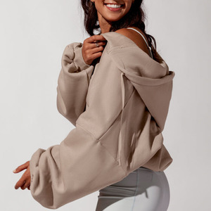 Drop shoulder Casual wear Hoodies 380gsm Sudaderas con capucha para mujeres Manga larga Algodón Fleece Lounge Wear Hoodies - Product Image 2