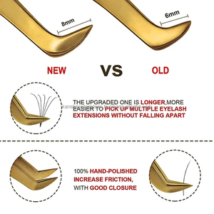 Pince à cils pleine poignée diamant plaqué or Pointe fibre Acier inoxydable Volume d'isolement Pince à cils professionnelle OEM - Product Image 2