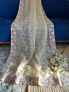 Stunning Traditional Pakistani Sari Soft <b>Organza</b> with Elegant Work for Wedding Functions and Parties Made From <b>Silk</b> - Product Image 3