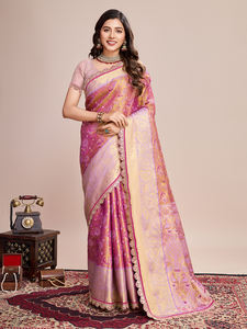 Présentant 100% acrylique KANJIVARAM Semi soie Saree respirant enchanteur pour les grands mariages indiens éclaircit votre peau All-Jari - Product Image 6