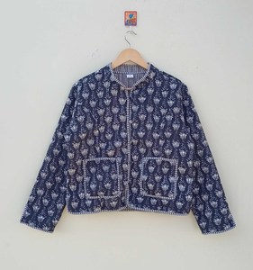 Indian Handmade Floral Winter Jacket Women Soft Cotton Quilted <b>Button</b> Hand Block Printed Comfortable Relaxed Breathable - Product Image 1