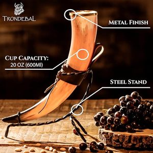 Corne à boire Viking de buffle naturel avec support décoratif et emballage cadeau pour hydromel et bière artisanale à un prix abordable - Product Image 5