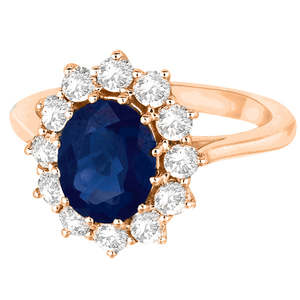 Bague statement en or rose 14 carats avec saphir bleu ovale et diamants, 3,60 carats, pierre naturelle, bijoux fins avec technologie d'incrustation de coupe - Product Image 2