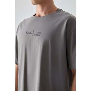 T-shirt pour homme en coton 100% gris foncé, épais, doux, texturé, coupe ample, imprimé - 88361 - Gris foncé - Product Image 2